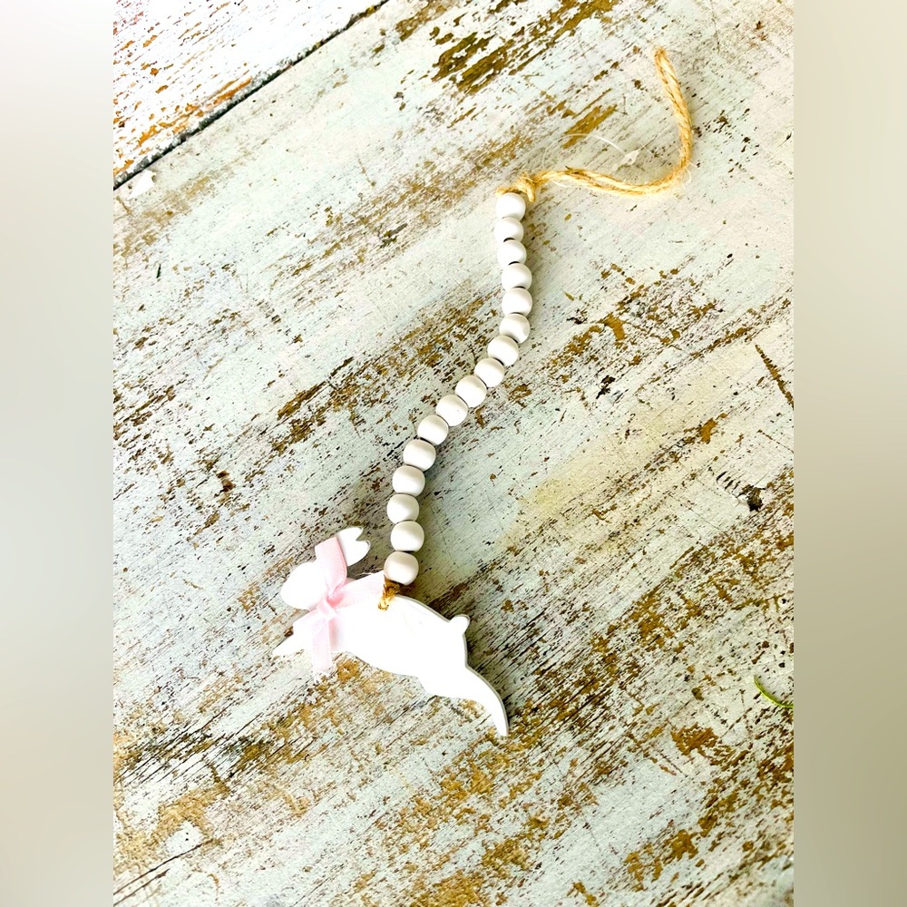 *White Beaded Bunny Ornament